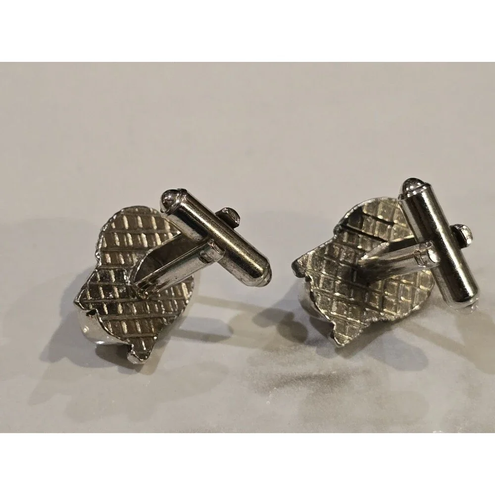 Vintage Silver Tone Warrior Face Cufflinks Tribal Mask Head Mens Cuff Links 1215